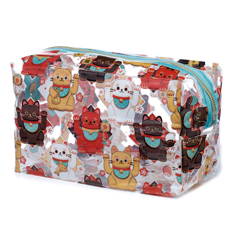 Maneki Neko Lucky Cat Clear Toiletry Bag