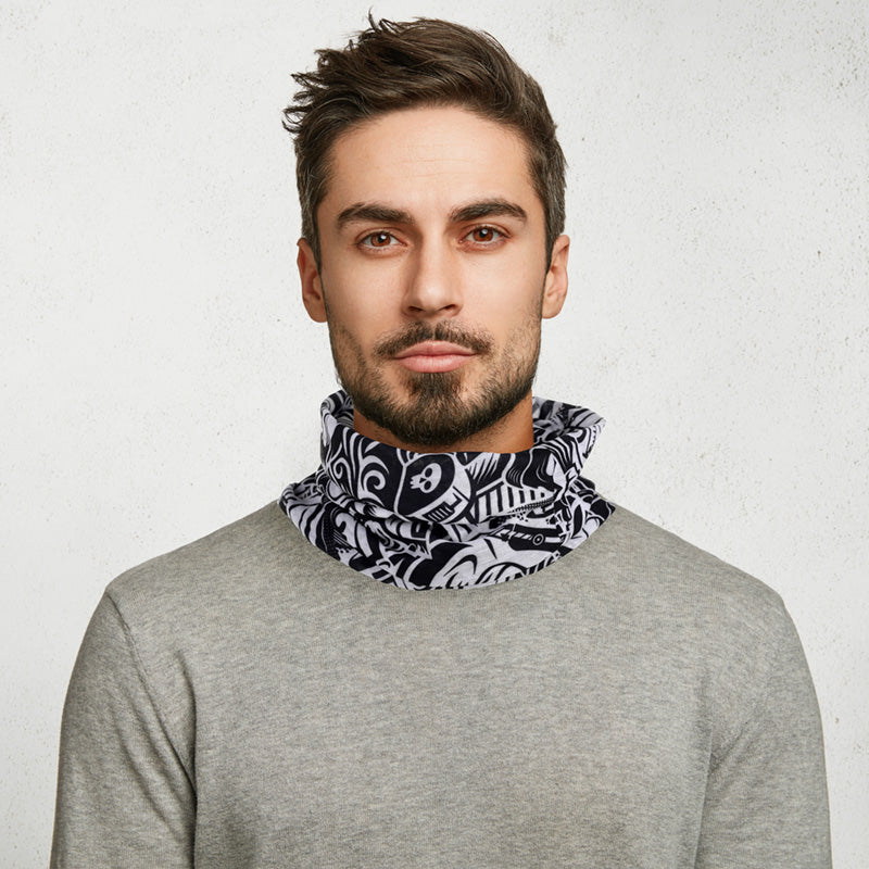 Neck Warmer Tube Scarf - Black and White Graffiti