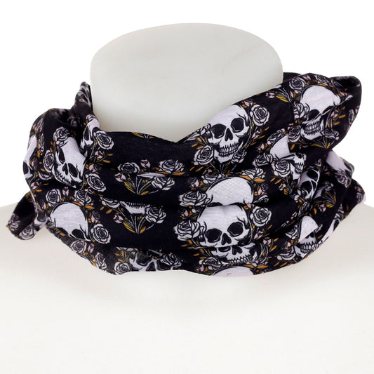 Neck Warmer Tube Scarf - Skulls and Roses