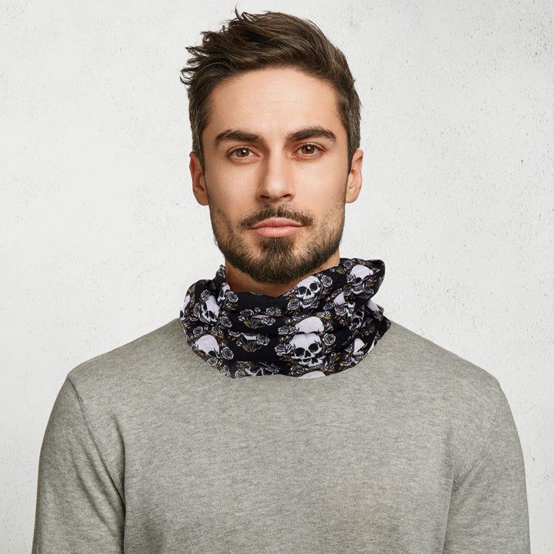 Neck Warmer Tube Scarf - Skulls and Roses
