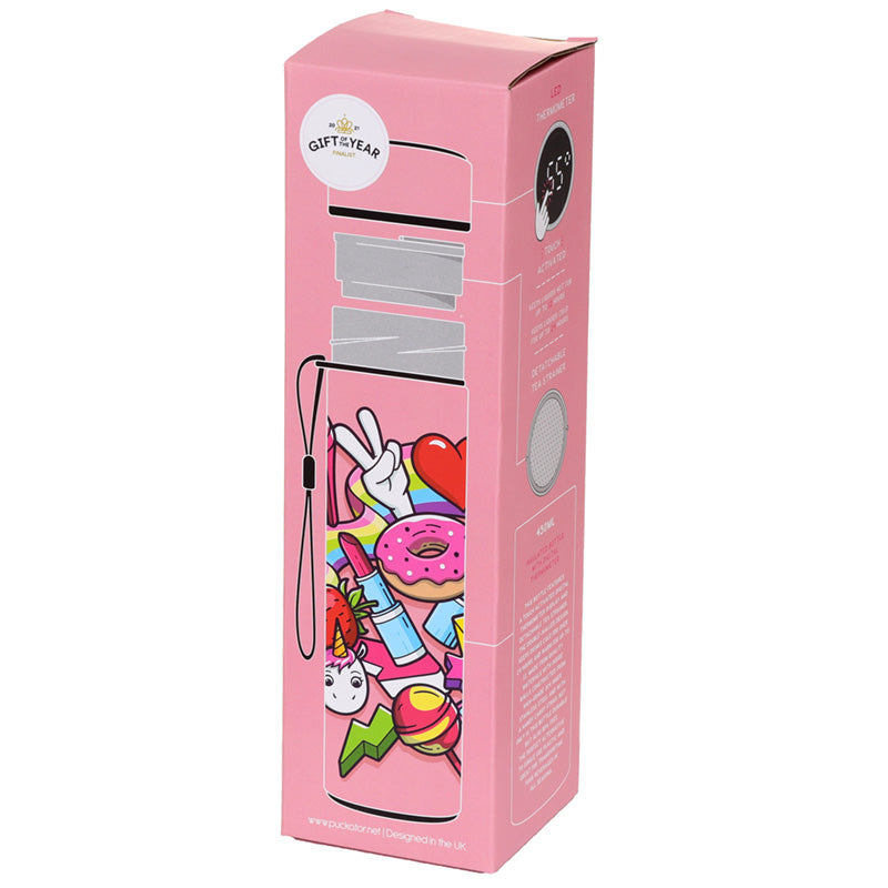 Reusable Stainless Steel Hot and Cold Insulated Drinks Bottle Digital Thermometer - Sweet Teens Unicorn