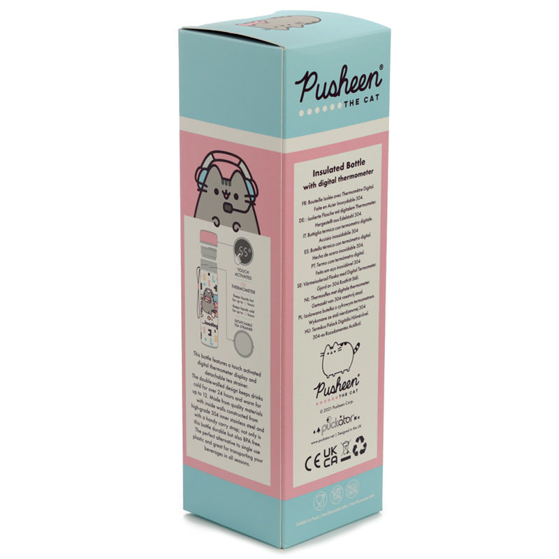 Reusable Stainless Steel Hot and Cold Insulated Drinks Bottle Digital Thermometer - Pusheen the Cat Gaming