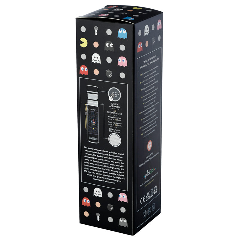 Reusable Stainless Steel Hot and Cold Insulated Drinks Bottle Digital Thermometer - Pac-Man