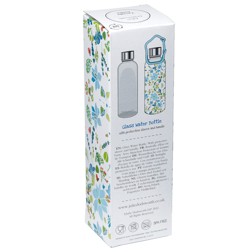 Reusable 500ml Glass Water Bottle with Protective Neoprene Sleeve - Julie Dodsworth