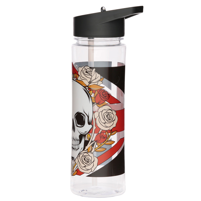 Reusable Skulls and Roses Union Jack 550ml Water Bottle with Flip Straw