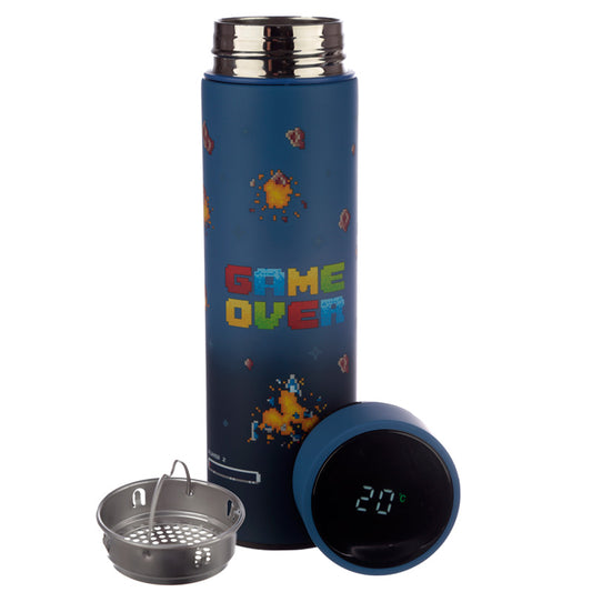 Reusable Stainless Steel Hot and Cold Insulated Drinks Bottle Digital Thermometer - Game Over