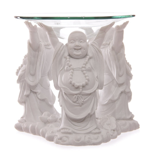 Decorative White Chinese Buddha Oil and Wax Burner with Glass Dish