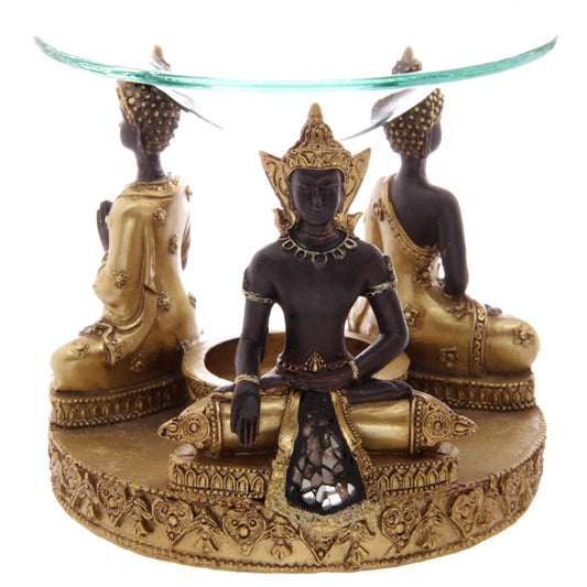 Decorative Gold and Brown Thai Buddha Oil and Wax Burner with Dish