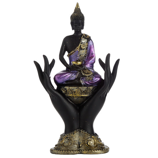 Decorative Purple, Gold and Black Thai Buddha - Sitting in Hand