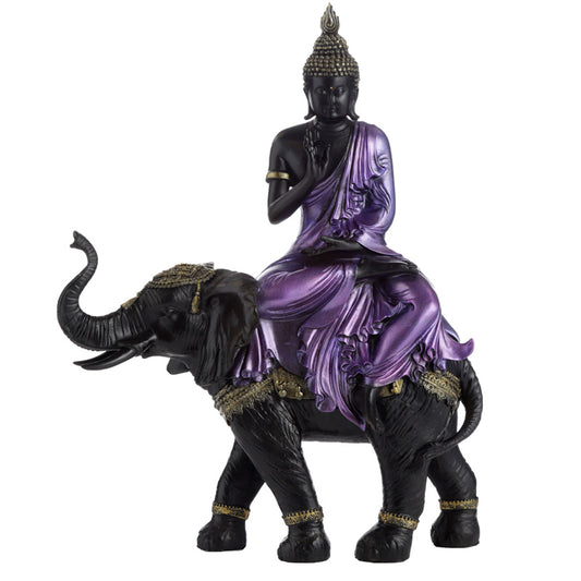 Decorative Purple, Gold and Black Thai Buddha - Riding Elephant
