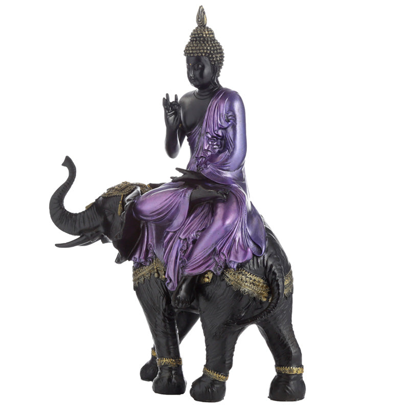 Decorative Purple, Gold and Black Thai Buddha - Riding Elephant