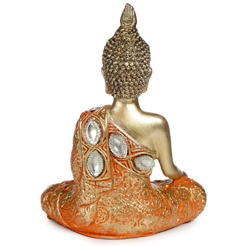Decorative Thai Buddha Figurine - Gold and Orange Meditation