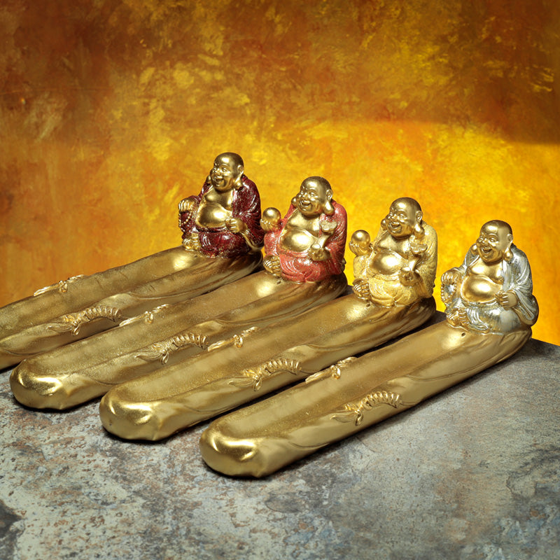 Ashcatcher Incense Stick Burner - Mini Lucky Glitter Chinese Laughing Buddha