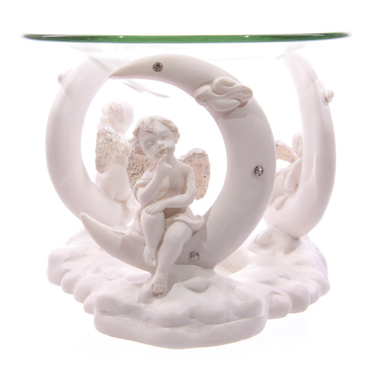 Decorative Cherub Oil and Wax Burner with Glass Dish