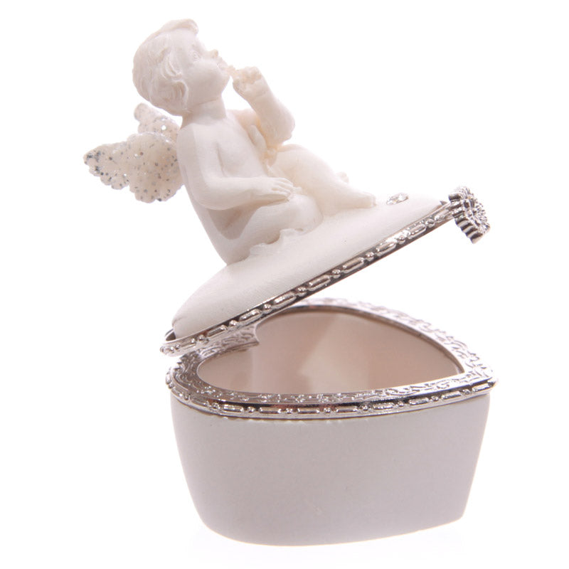 Cute Glitter Wings Heart Shaped Cherub Trinket Box