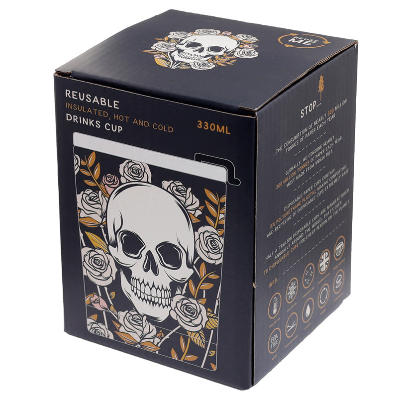 Reusable Stainless Steel Insulated Food  and  Drinks Cup 300ml - Skulls  and  Roses