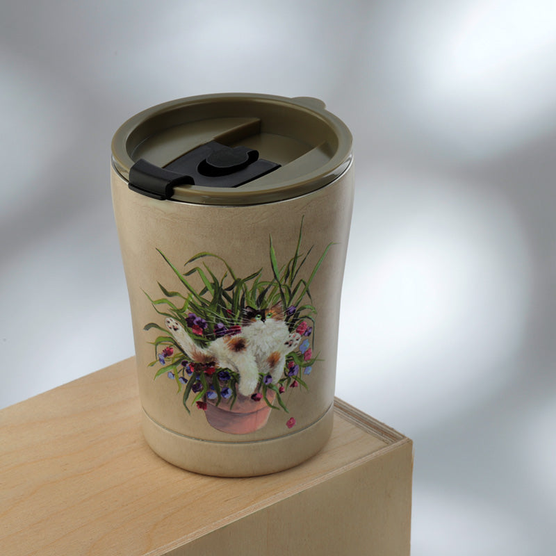 Reusable Stainless Steel Insulated Food and Drinks Cup 300ml - Kim Haskins Floral Cat Green