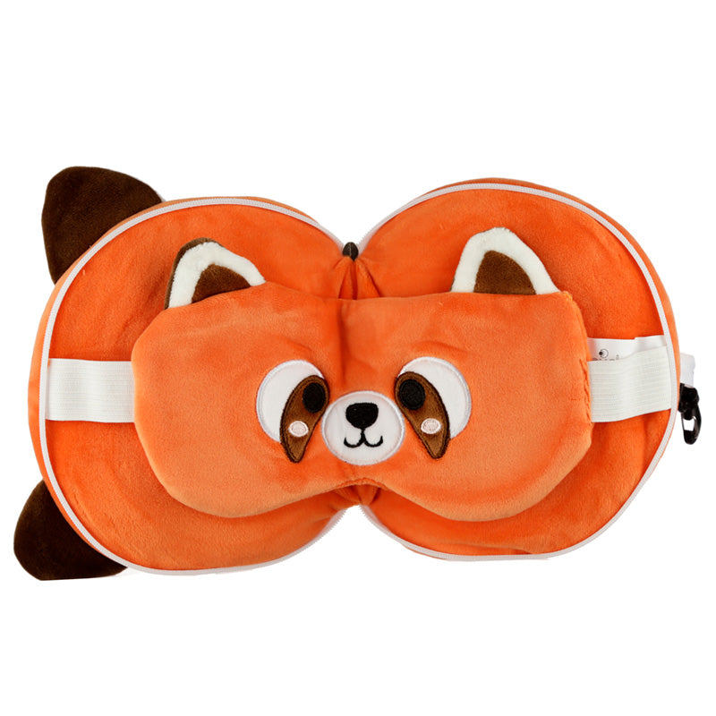 Red Panda Relaxeazzz Plush Round Travel Pillow and Eye Mask Set