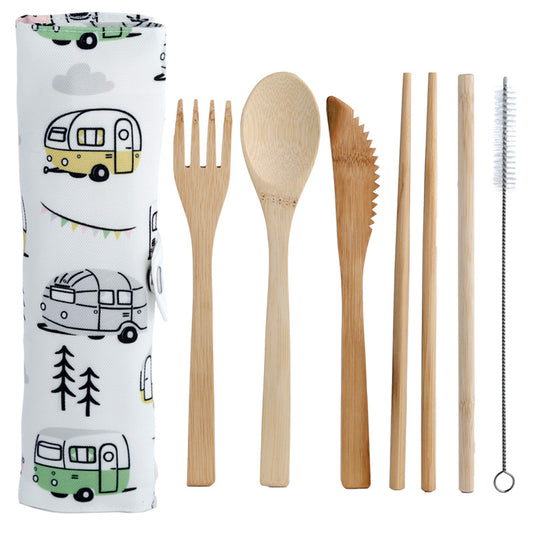100% Natural Bamboo Cutlery 6 Piece Set - Wildwood Caravan