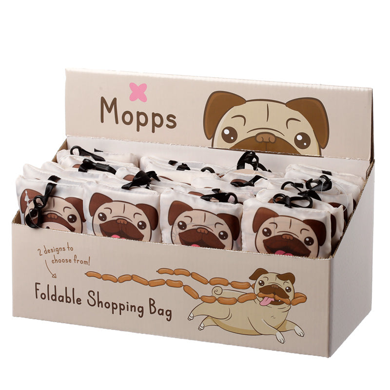 Handy Fold Up Mopps Pug Shopping Bag with Holder