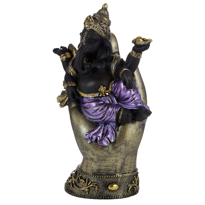 Decorative Purple, Gold and Black Ganesh - Lying in Hand