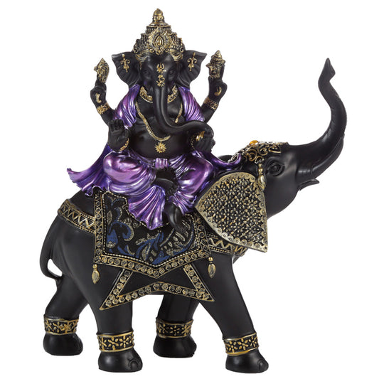 Decorative Purple, Gold and Black Ganesh - Riding Elephant