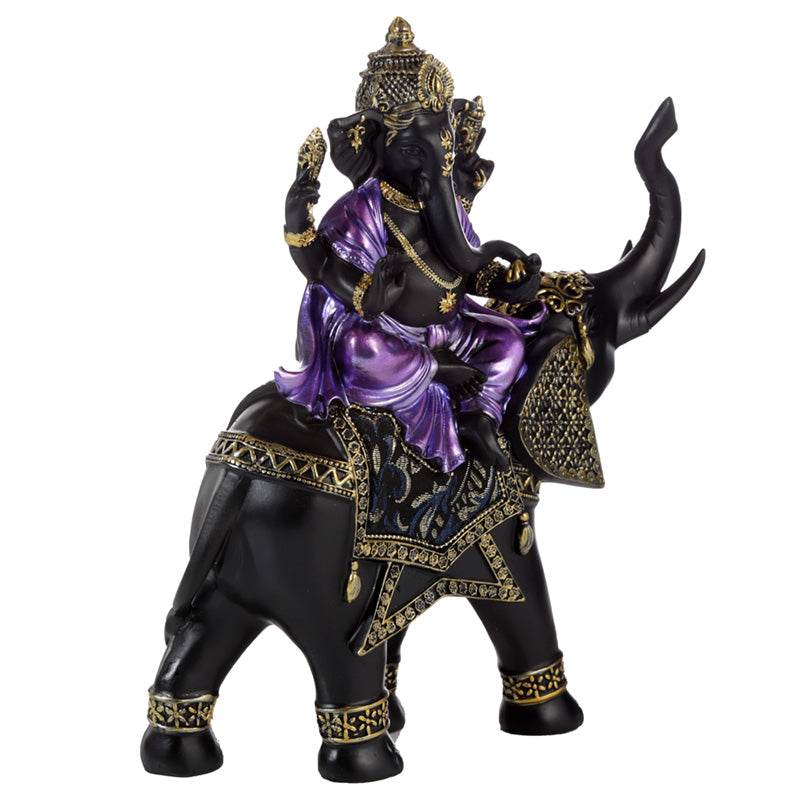 Decorative Purple, Gold and Black Ganesh - Riding Elephant