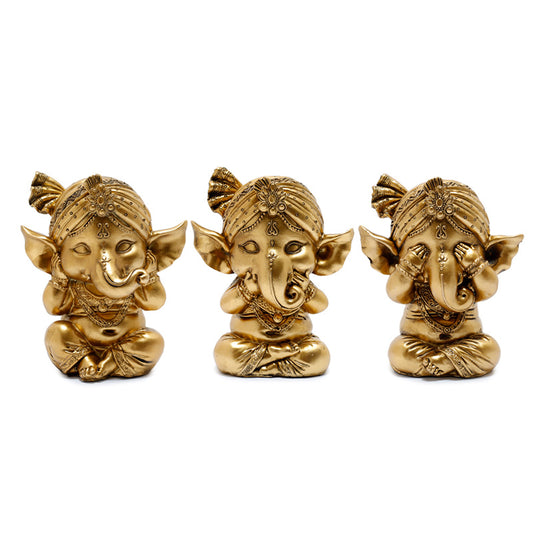 Decorative Set of 3 Ganesh Figurines - Speak No See No Hear No Evil