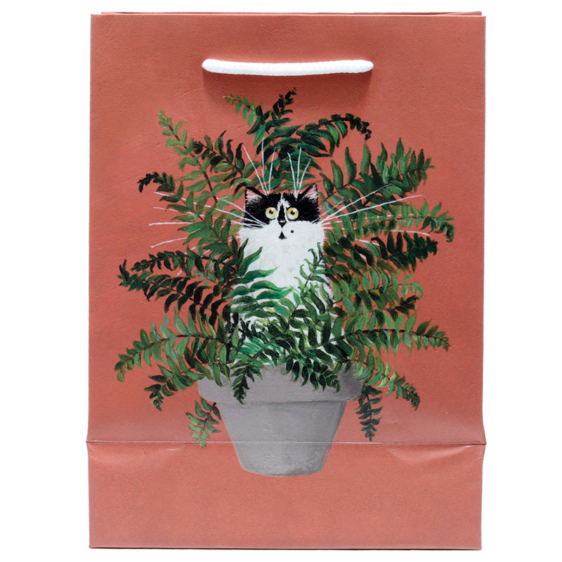 Kim Haskins Floral Cat in Fern Red Gift Bag - Medium