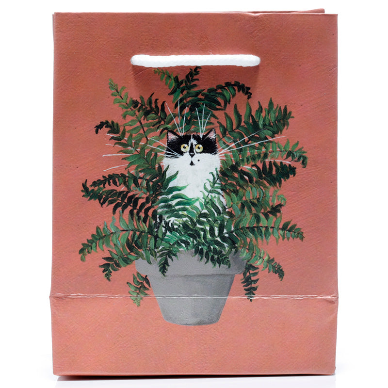 Kim Haskins Floral Cat in Fern Red Gift Bag - Small