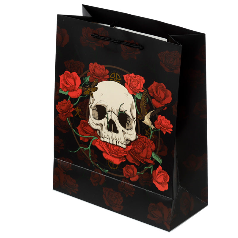 Skulls and Roses Red Roses Large Gift Bag