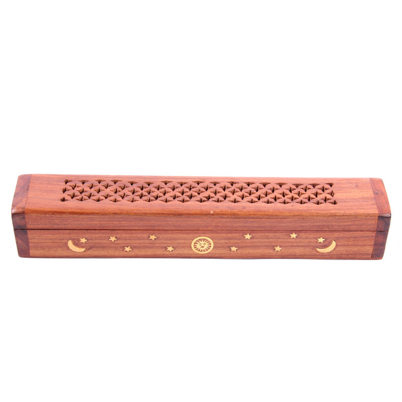Decorative Sheesham Wood Box with Sun and Stars Design