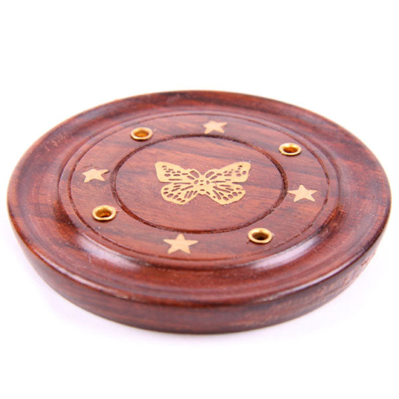Decorative Sheesham Wood Round Butterflies Ashcatcher