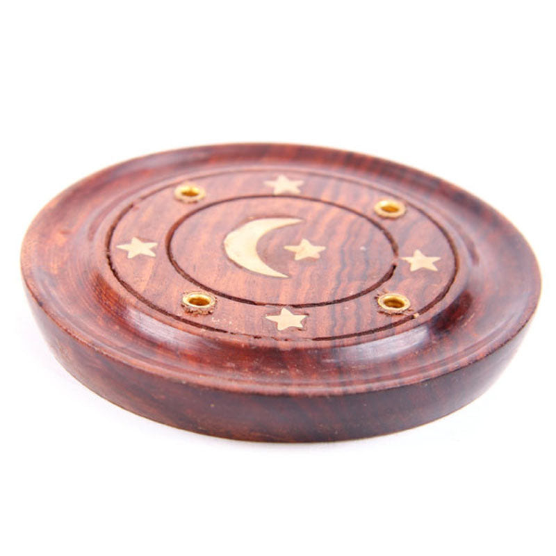 Decorative Sheesham Wood Round Ashcatcher Moon and Stars