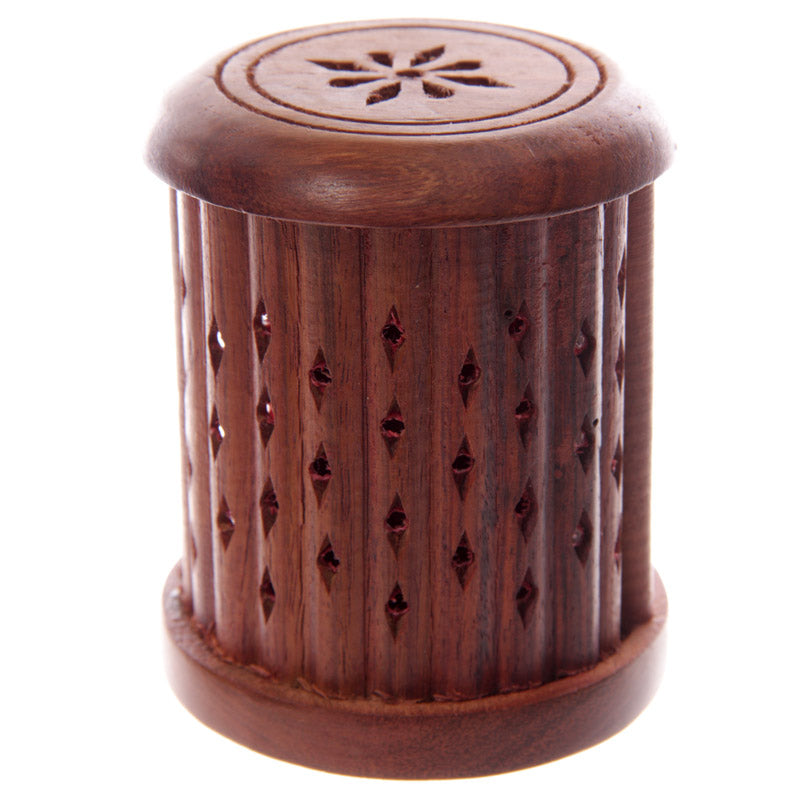 Carved Sheesham Wood Incense Holder with Sliding Door