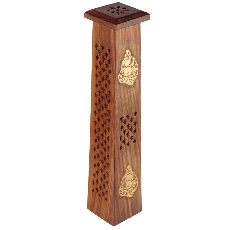 Decorative Buddha Sheesham Wood Incense Burner Tower
