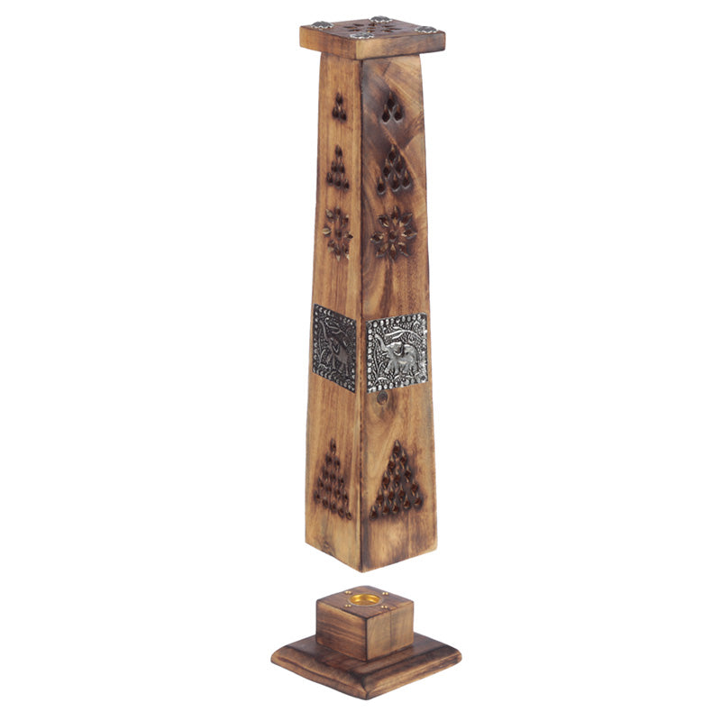 Decorative Elephant Inlay Wooden Tower Incense Burner Box