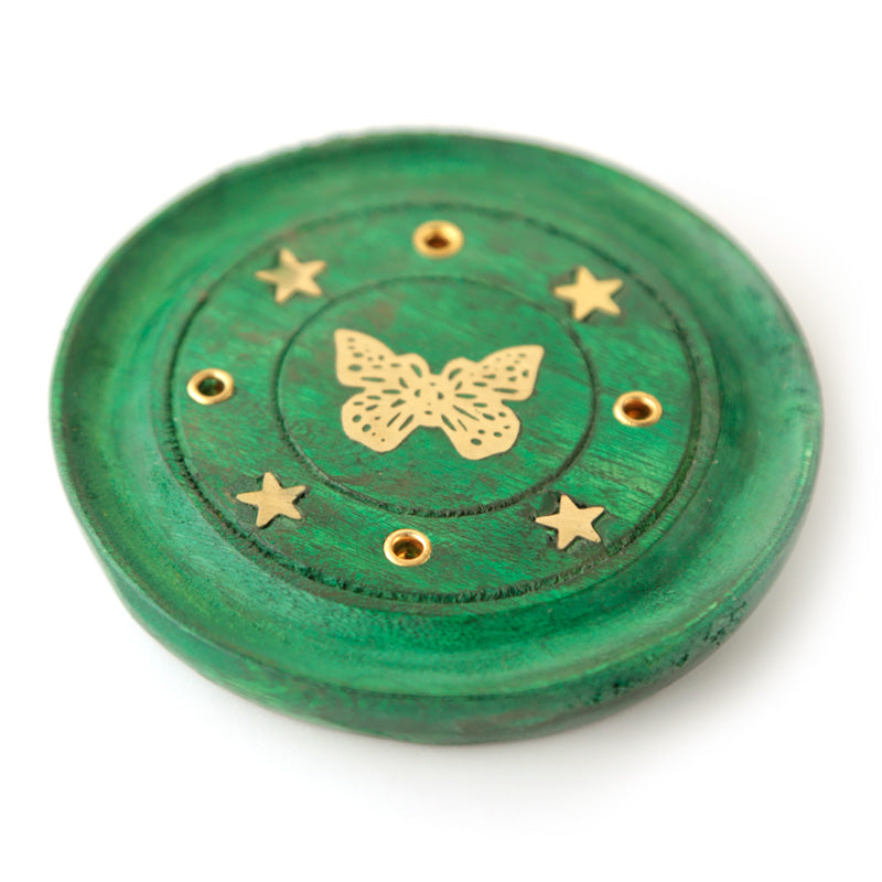 Decorative Butterfly Wooden Green Incense Burner Ash Catcher