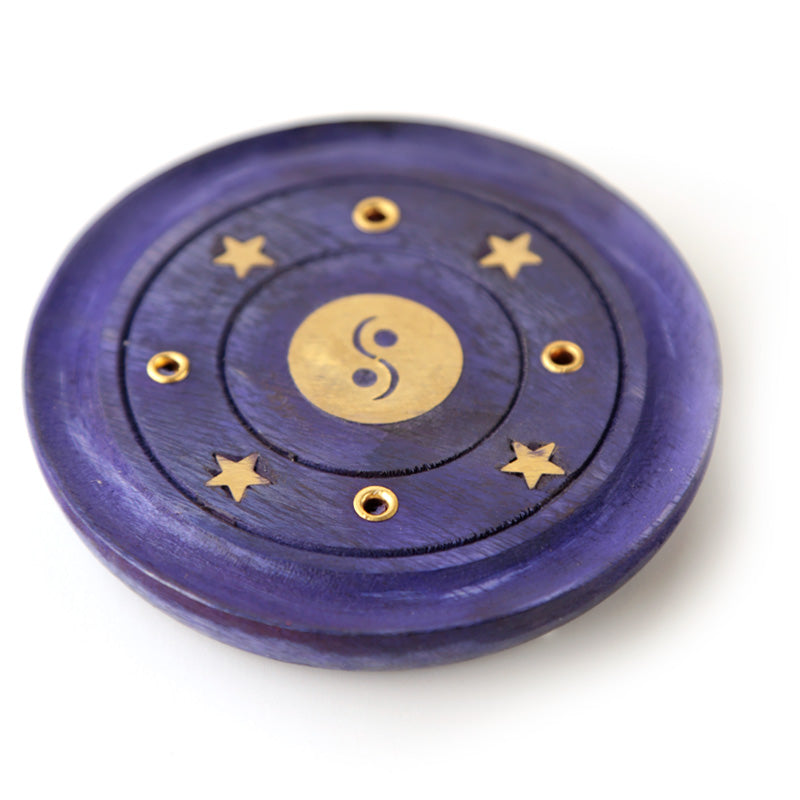 Decorative Yin Yang Wooden Purple Incense Burner Ash Catcher