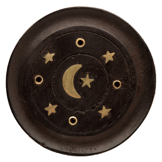 Decorative Moon and Stars Wooden Black Incense Burner Ash Catcher