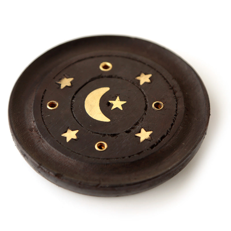 Decorative Moon and Stars Wooden Black Incense Burner Ash Catcher