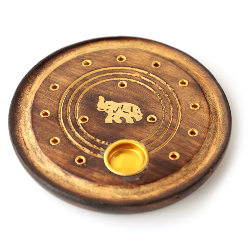 Decorative Round Elephant Wooden Incense Burner Ash Catcher