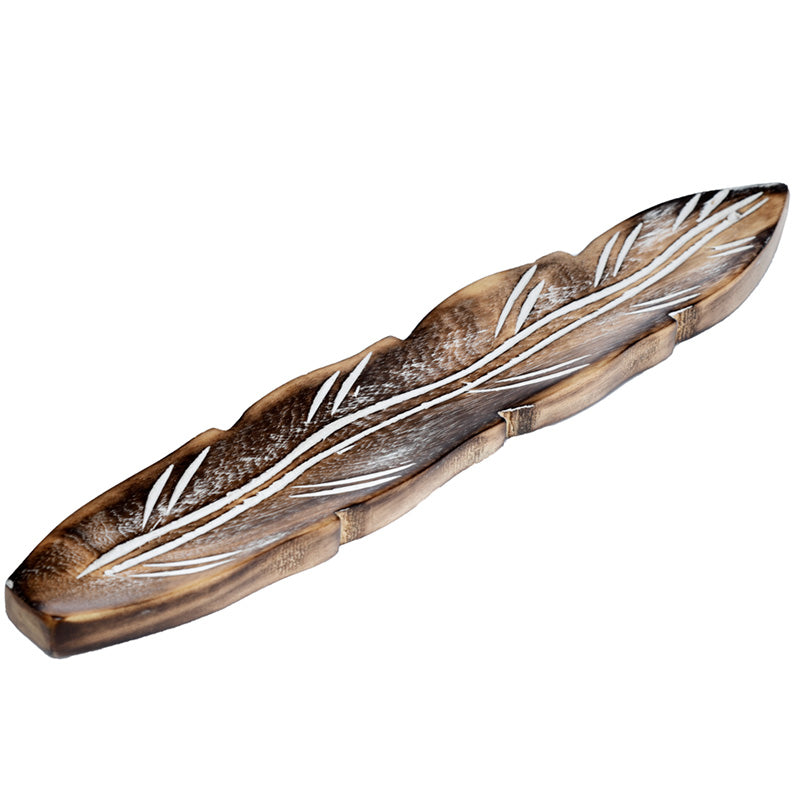 Mango Wood Feather Shaped Ashcatcher Incense Sticks Burner