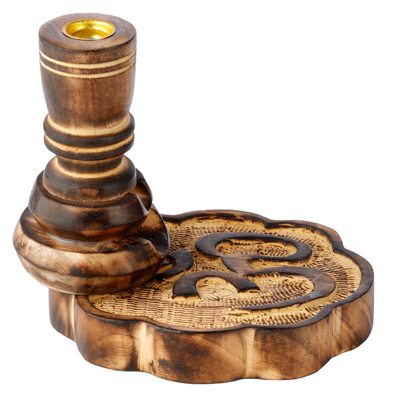 Carved Mango Wood Backflow Incense Burner - Om