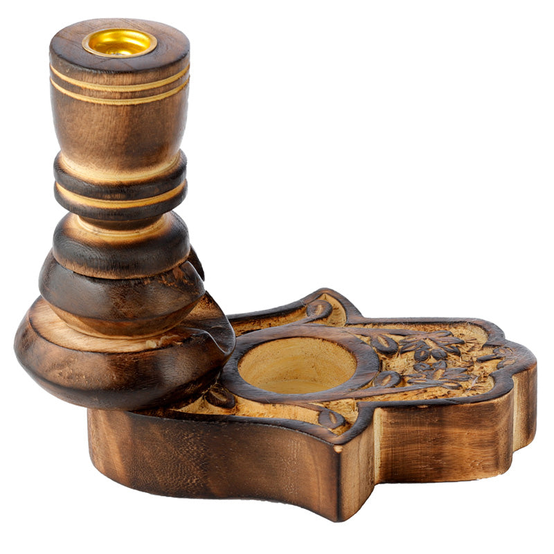 Garden Carved Mango Wood Backflow Incense Burner - Hamsa