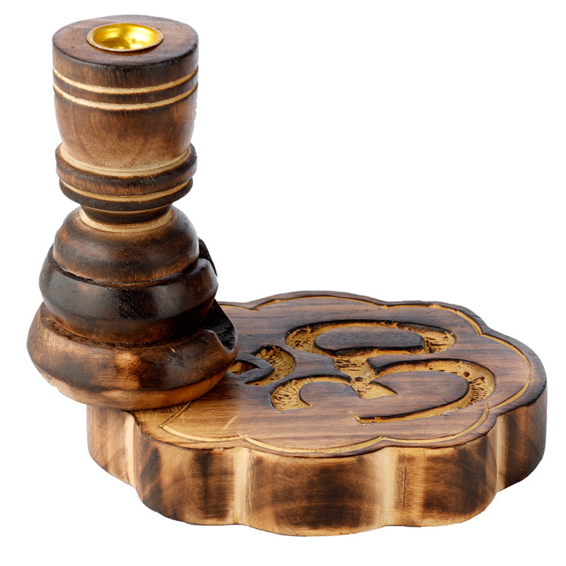 Carved Om Mango Wood Backflow Incense Burner