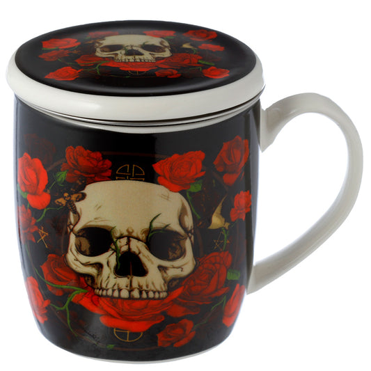 Porcelain Mug and Infuser Set - Skulls and Roses