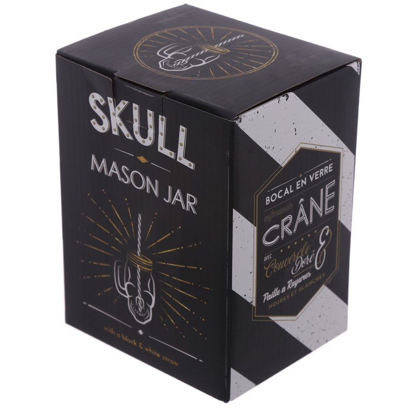 Glass Drinking Jar with Lid and Straw - Skull Shaped