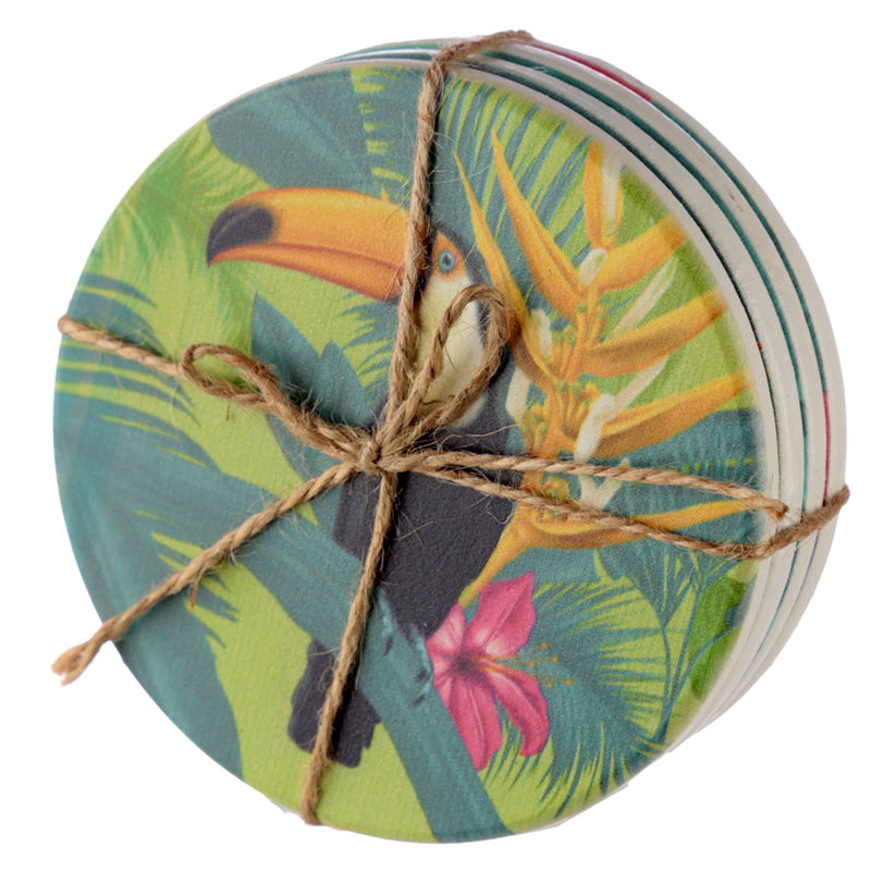 Set of 4 Novelty Coasters - Tropical Toucan Design