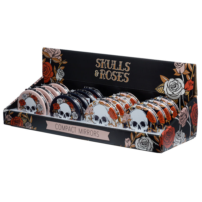 Leatherette Compact Mirror - Skulls and Roses